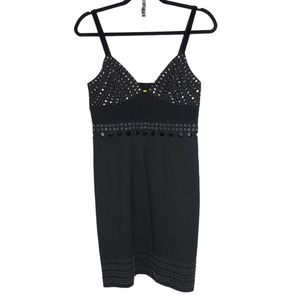 Catherine Malandrino Dress Black Wool Studded Grommet Eyelet Slip Y2K Runway 2